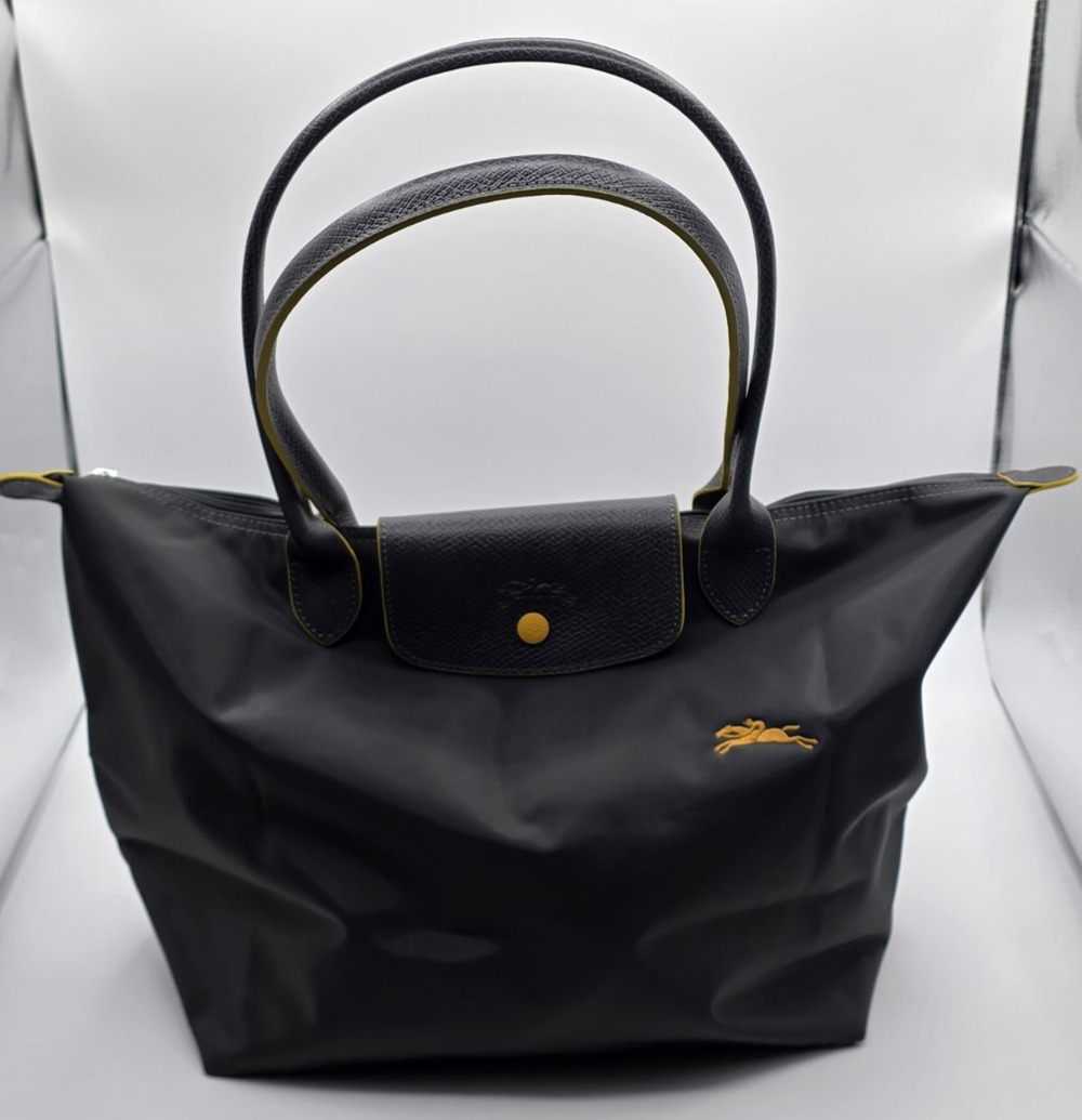 LONGCHAMP LE PLIAGE CLUB 70TH ANNIVERSARY LARGE TOTE – DARK GRAY / YELLOW – NWOT